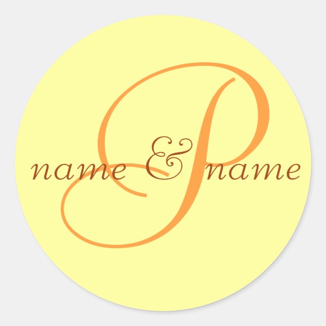 "P" monogram label, personalize first names Classic Round Sticker (Front)