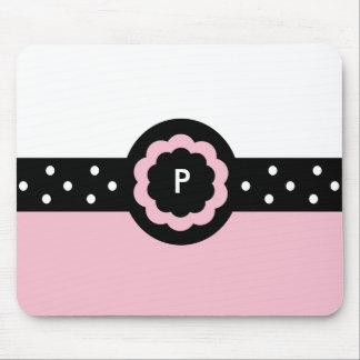 P :: Monogram P Dotted Pink & White Mousepad