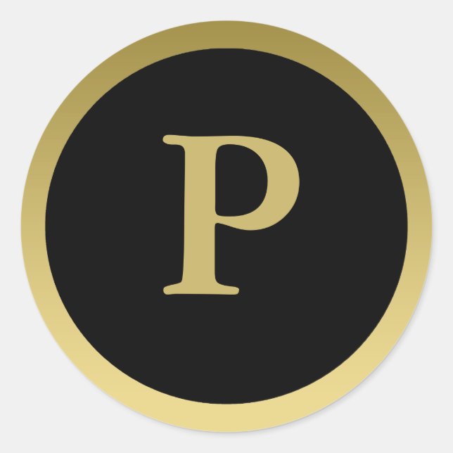 P :: Monogram P Elegant Gold and Black Stickers (Front)