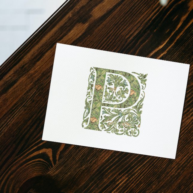 P Ornate Floral Leafy Monogram Postcard (Creator Uploaded)