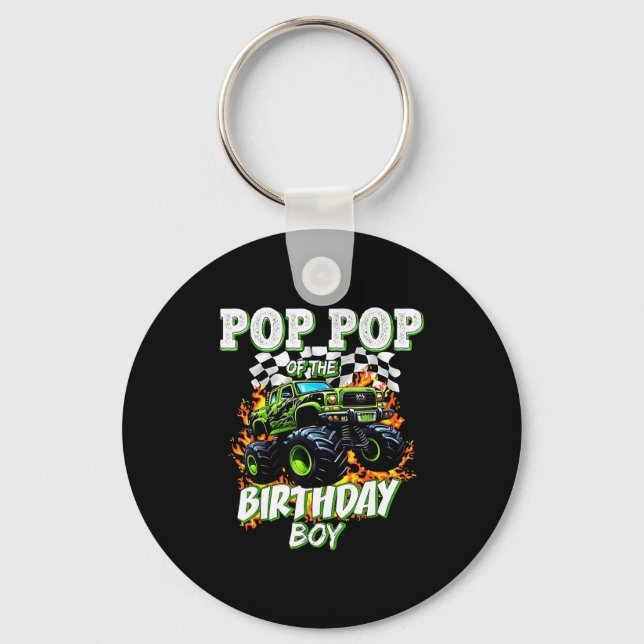 P P Of The Birthday Boy Monster Truck Birthday Kid Keychain (Front)