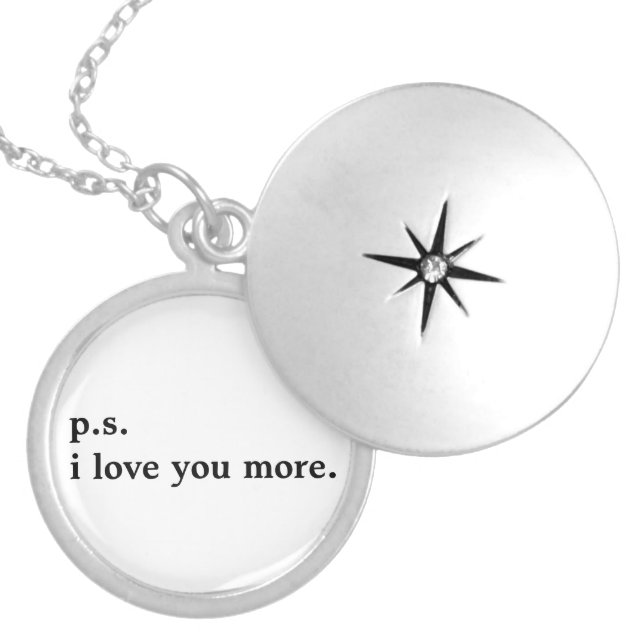 "p.s. i love you more." silver necklace (Front)