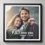 P.S. I Love You Romantic Couple Photo Custom Peel And Stick Photo Tile<br><div class="desc">P.S. I Love You Romantic Couple Modern Photo Template Custom Peel and Stick Photo Tile features your favorite photo with your personalized names with the customizable text "P.S. I love you" in modern script typography. Makes a fantastic gift for Christmas, holidays, birthday, anniversary, Valentine's Day and more for your wife,...</div>