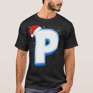 P Snowy Capital Christmas Monogram Alphabet Letter T-Shirt
