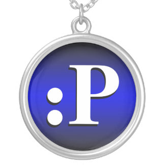 :P Sticking Tongue Out Emoticon Dark Blue Necklace