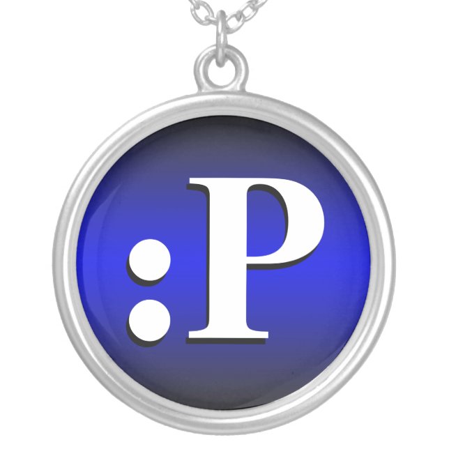 :P Sticking Tongue Out Emoticon Dark Blue Necklace (Front)