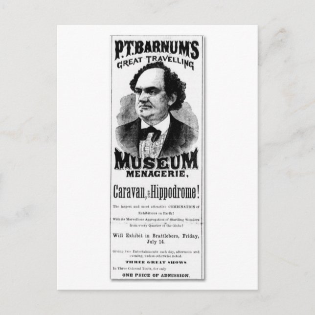P.T. Barnum's Great Traveling Museum Menagerie Postcard (Front)