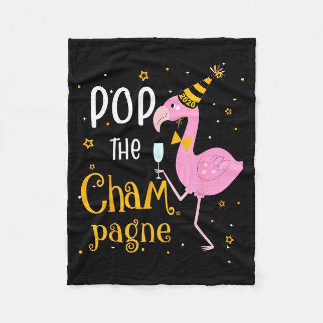 P The Champagne It's New Year! Funny Flamingo Drin Fleece Blanket (Front)