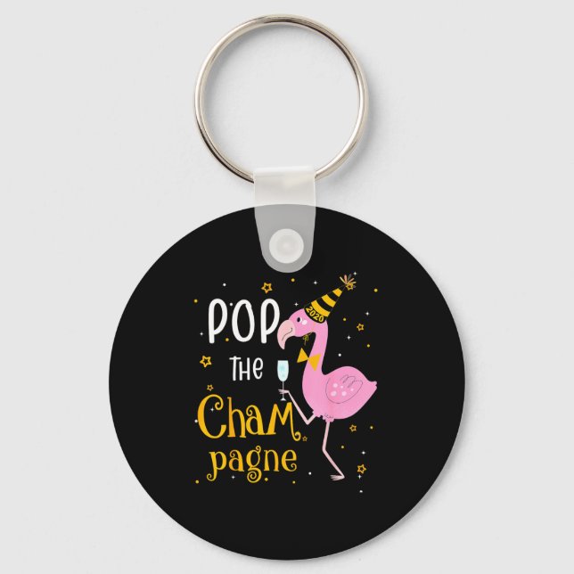 P The Champagne It's New Year! Funny Flamingo Drin Keychain (Front)