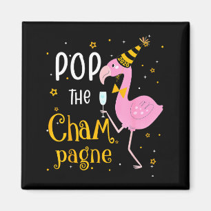 P The Champagne It's New Year! Funny Flamingo Drin Magnet