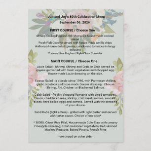 P&w/background + flower Birthday Dinner Menu