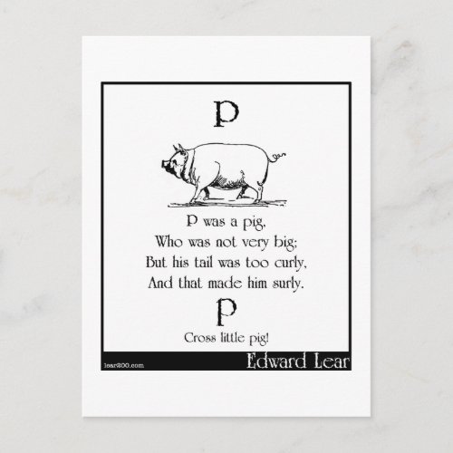 P was a pig postcard
