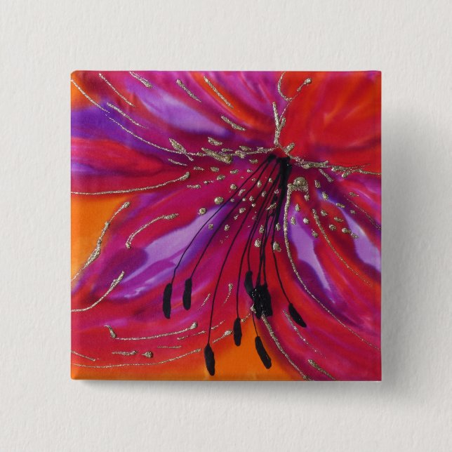 © P Wherrell Fine art lily painted on silk Button (Front)