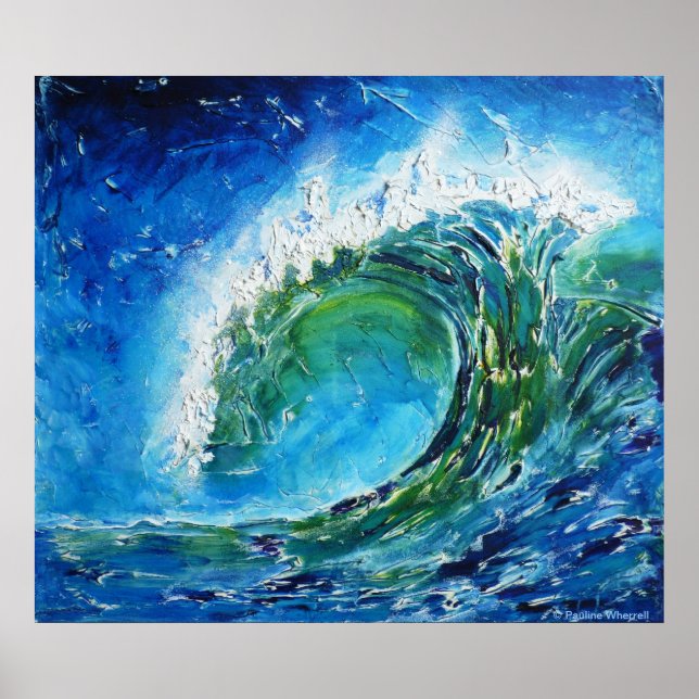 © P Wherrell Fine art oil painting wave ocean sea Poster (Front)