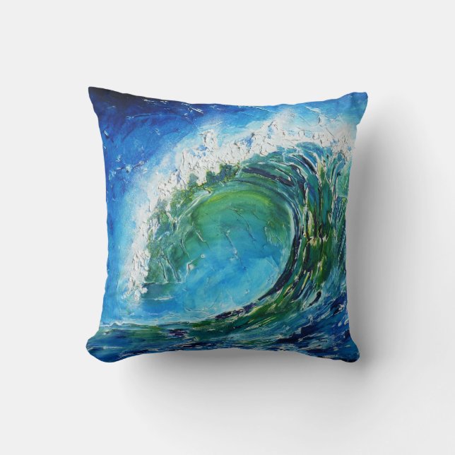 © P Wherrell Fine art oil painting wave ocean sea Throw Pillow (Front)