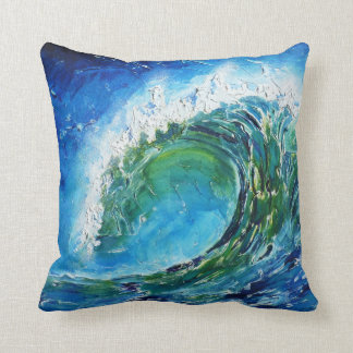 © P Wherrell Fine art oil painting wave ocean sea Throw Pillow