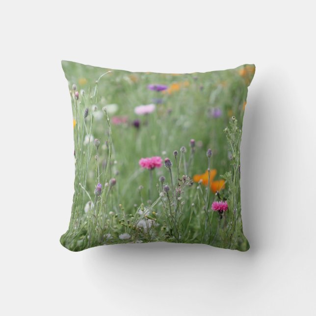 © P Wherrell Pretty wild flower meadow field Throw Pillow (Front)
