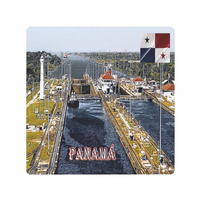 PA0003 America - Panama - Canal Locks - panoramic Metal Print (Front)