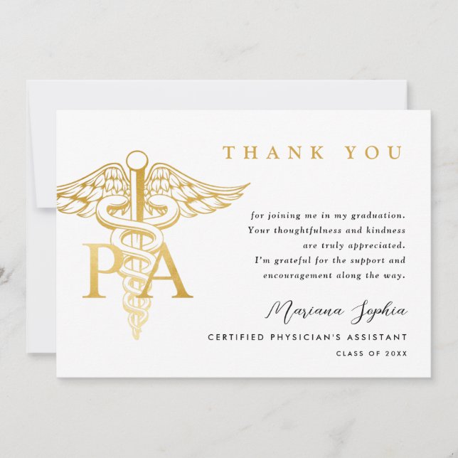 PA Caduceus Graduation Thank You Card (Front)