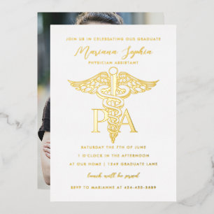  PA Physician's Assistant Caduceus Graduation Gold Foil Invitation