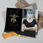 PA Physician's Assistant Graduation Photo Gold Foil Invitation<br><div class="desc">Real gold foil! Editable initials,  PA and caduceus medical symbol on custom color background. Works as both a graduation party invitation or a graduation announcement. Choose your foil color,  gold,  silver or rose gold. Future plans or more photos to the back.</div>