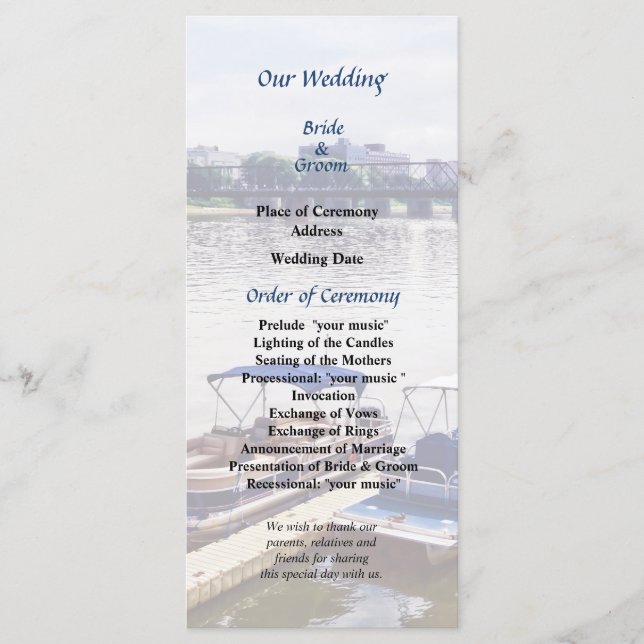 PA - View of Walnut St Bridge Wedding Program (Front)