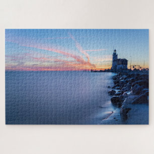 Paard van Marken lighthouse in a blue sunrise Jigsaw Puzzle
