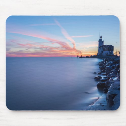 Paard van Marken lighthouse in a blue sunrise Mouse Pad