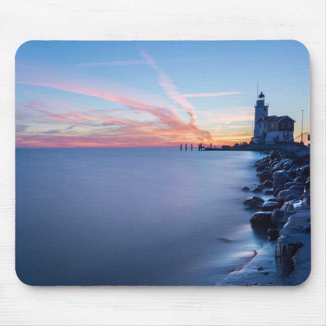 Paard van Marken lighthouse in a blue sunrise Mouse Pad (Front)