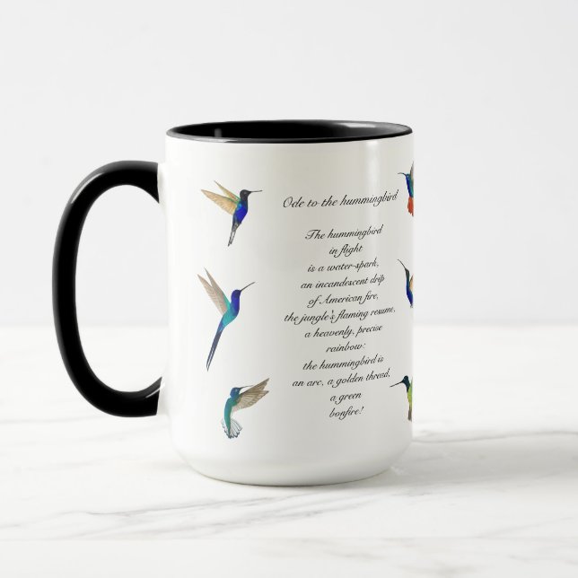 Pablo Neruda Hummingbird Poem Mug (Left)
