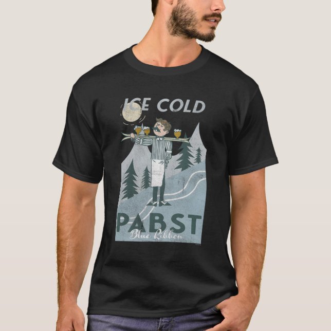 Pabst Blue Ribbon Beer Ice Cold Snow And Ski Poste T-Shirt (Front)