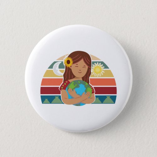 Pachamama Earth Mother Incan God Sunflower Button