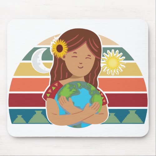 Pachamama Earth Mother Incan God Sunflower Mouse Pad