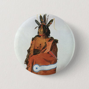 Pachtuwa-Chta, Arikara Warrior Portrait by Bodmer Pinback Button