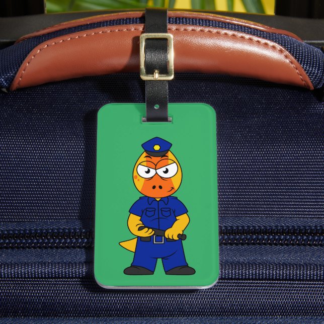 Pachycephalosaurus Police Officer. Luggage Tag (Front Insitu 2)