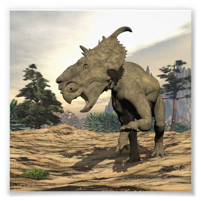 Pachyrhinosaurus dinosaur roaring - 3D render Photo Print (Front)