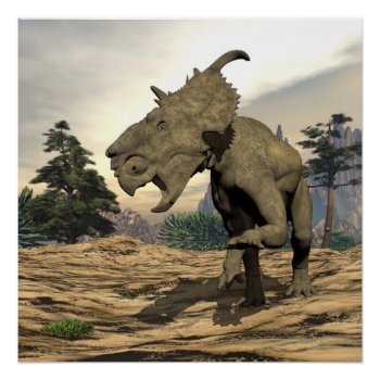 Pachyrhinosaurus Dinosaur Roaring - 3d Render Poster by Elenarts_PaleoArts at Zazzle