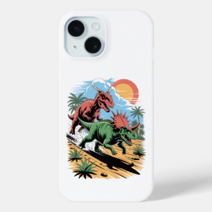 Pachyrhinosaurus racing past a Carnotaurus iPhone 15 Case