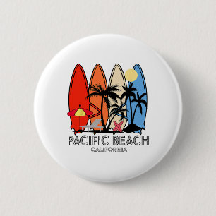 Pacific Beach California Retro Surfboard Vintage Button