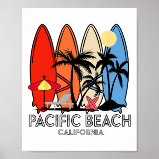 Pacific Beach California Retro Surfboard Vintage Poster
