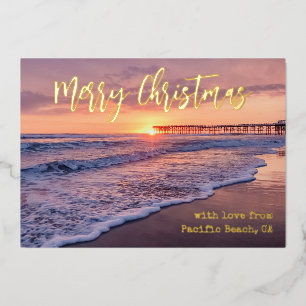 Pacific Beach Ocean Pier Sunset San Diego Foil Holiday Card