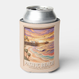 Pacific Beach San Diego 3D Textured Surfing Travel Can Cooler