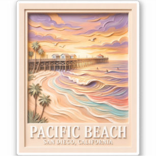 Pacific Beach San Diego 3D Textured Surfing Travel Sticker