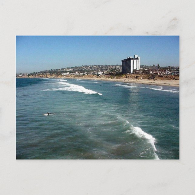 Pacific Beaches Waves Surfers Sand San Diego Ocean Postcard (Front)