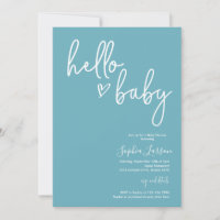 Pacific Blue Minimalist Modern Boho Baby Shower Invitation