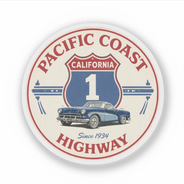 pacific coast highway CLASSICCAR california route  Sticker (Front)