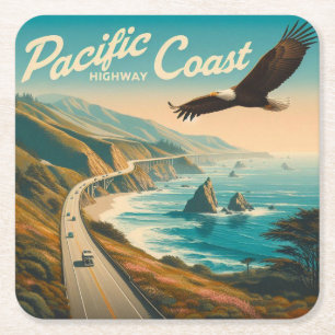 Pacific Coast Highway Eagle Square Paper Coaster