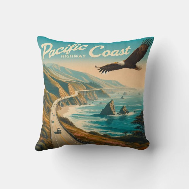 Pacific Coast Highway Eagle Throw Pillow (Back)