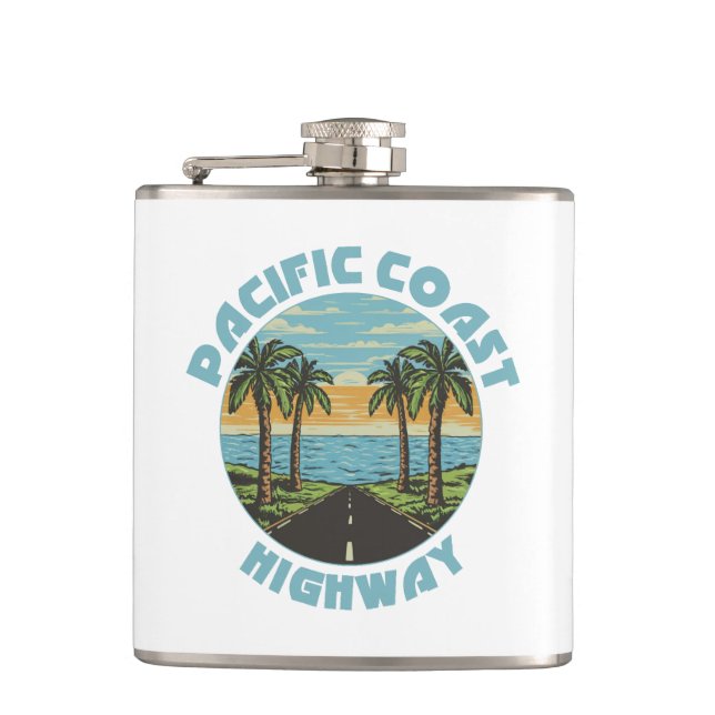 Pacific Coast Highway Palm Trees Flask (Front)