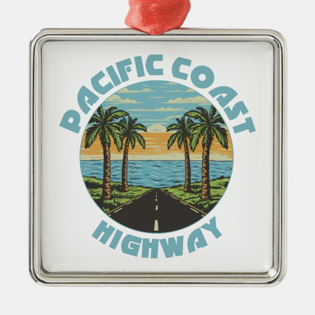 Pacific Coast Highway Palm Trees Metal Ornament (Front)